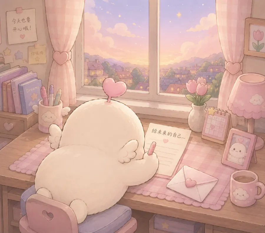 The baby at a desk writing a letter
